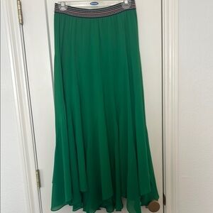 Anthropologie Flowy Green Maxi Skirt